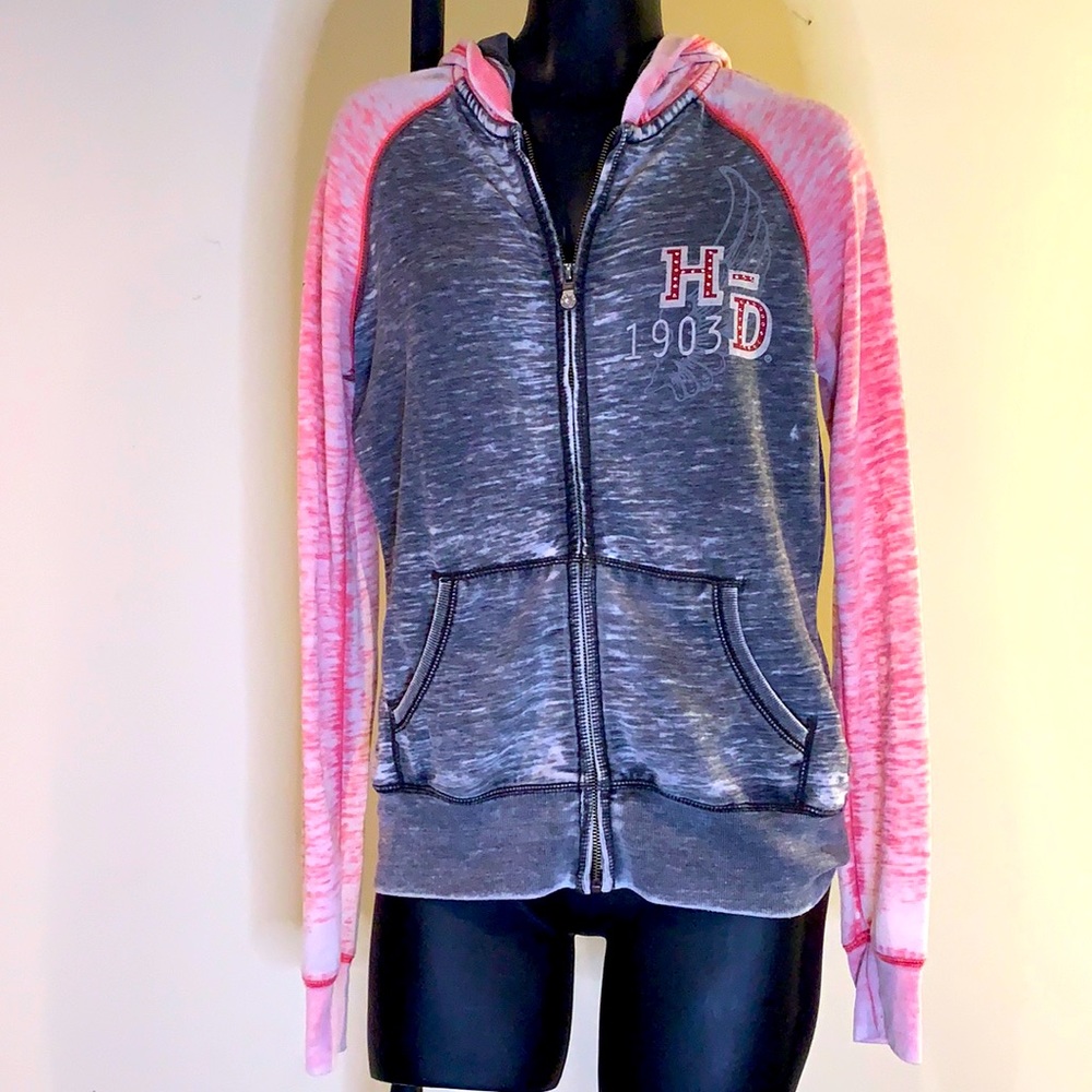 Women’s Small Harley Davidson Distressed Zip Up Hoodie